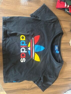adidas Black Tee with Multicolor Trefoil Logo